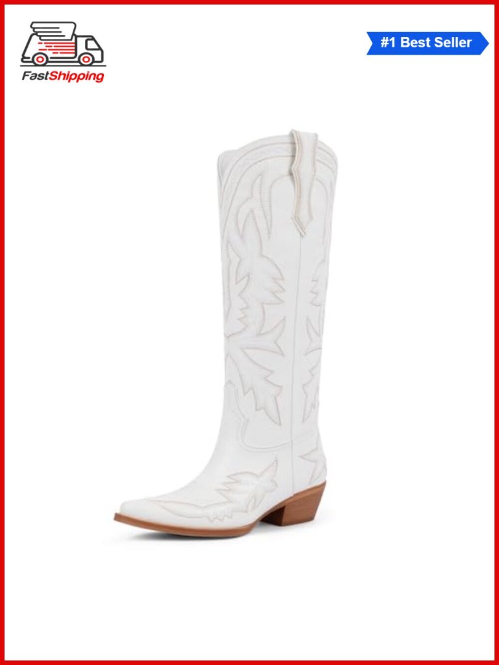 Women's Knee High Cowboy Boots Wide Calf PU Leather Pointed Toe Western